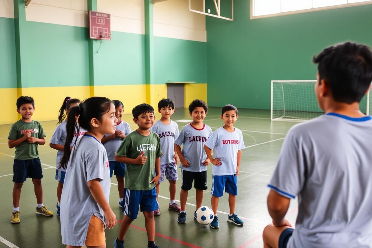 Crianças em treino de futsal em projeto do Instituto